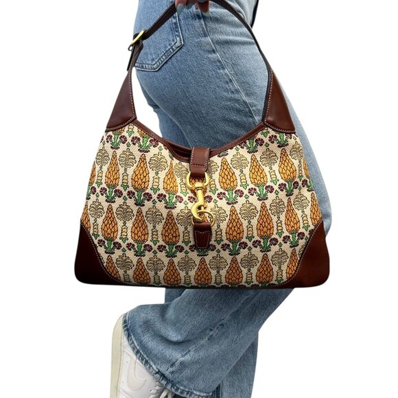 GUCCI Vintage Jackie Pigna Pineapple Jacquard Shoulder Bag Brown Yellow [106290] - Picture 3 of 13